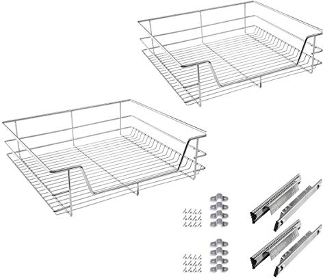 AufuN Teleskopschublade Ausziehbare Schrankauszug Ablage Küchenschublade Regal Schlafzimmerschublade Küchen Korbauszug (für 60cm Schränke) 2 Stücke
