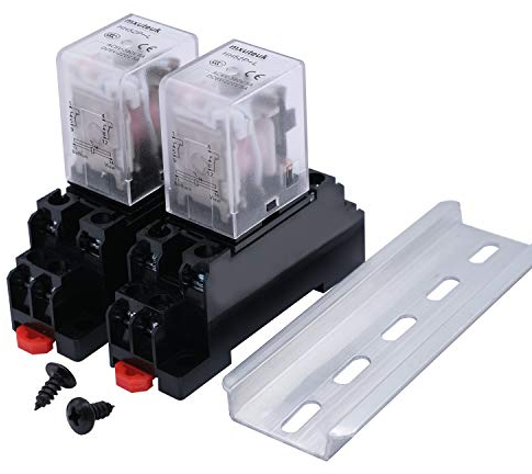 mxuteuk 2pcs HH52P DC 12V LED Indicator Electromagnetic Power Relay 8 Pin 5A Coil Relays DPDT with Socket Base,with DIN Slotted Aluminum Rail