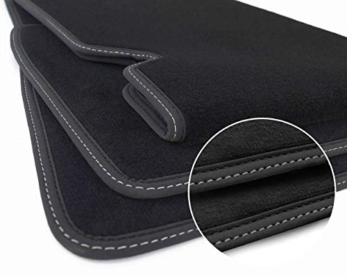 Fußmatten für Tesla Model S (Doppelnaht Schwarz Silber) Velours Autoteppich Automatten Set 3-teilig Original Qualität
