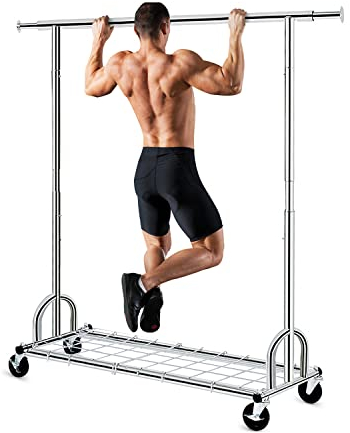 HOKEEPER Portant à vêtements extensible robuste avec étagère, portant à vêtements avec roulettes verrouillables de qualité industrielle, capacité de 200 kg