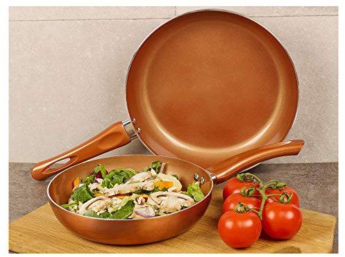 Large 6 Piece Saucepan and Frying Pan Cookware Set with Ceramic Non-Stick Coating in Pressed Aluminium, Suitable for All Hobs incl. Induction (2 Piece Frying Pan Set)