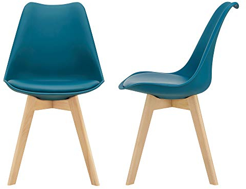 Juego de sillas de Comedor 81 x 49 x 57 cm Silla tapizada en Cuero sintético Patas de Madera de Haya Sillas de Cocina Set de 2 sillas Turquesa