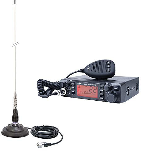 PNI Paquet Radio CB Escort HP 9001 Pro ASQ réglable, AM-FM, 12V, 4W + Antenne CB ML100, 26-30MHz, 250W, 100cm, Aimant 125mm Inclus