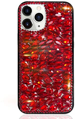 Bonitec Compatible with iPhone 11 Case 3D Glitter Sparkle Bling Case Luxury Shiny Crystal Rhinestone Diamond Bumper Red Gems Protective Case Cover