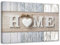 Feeby Bilder Home Herz Holz XXL 120x80cm 1 Teilig Wandbilder Leinwandbilder Bild auf Leinwand Wanddeko Kunstdruck Wohnzimmer Schlafzimmer Shabby Chic Vintage Retro Natur Beige Grau