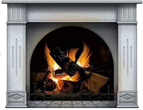 Wall stickers Fireplace With Burning Log Fire Holiday Wall Decal Decoration Firewoods Flames Photorealistic Art Poster (Custom, Ivory)