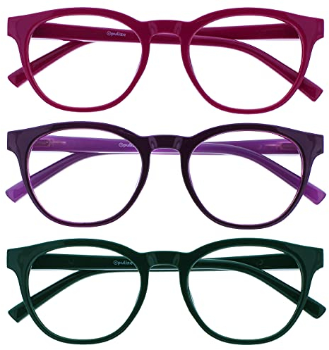 OPULIZE Blu-Brille Blaulichtfilter 3er Pack Cool Rund Rahmen Federscharniere Verbessern Den Schlaf Computerbrille Gaming Entspiegelt Rosa Lila Grün Herren Damen BBB5-456 +0.00