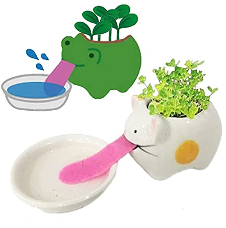Mini Self Watering Succulent Pots, 1 Pack Animal Ceramic Plant Pot Container with Tongue & Drain Hole, Creative Small Cactus Flower Pot (Cat)