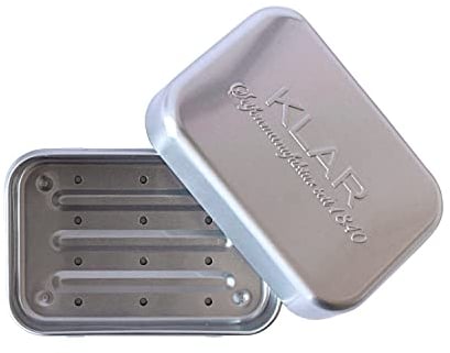 Klar Seifen Seifendose Aluminium, auslaufsicher, mit herausnehmbaren Abtropfgitter, 98 x 66 x 36 mm, Seifenaufbewahrung, 11181