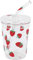 Glass Tumbler, 300ml Cute Strawberry Patterns Drinking Cup with Lid and Straw Resuable Drinking Water Glass Cup Drinking for Cold Drink Coffee Cocktail Whiskey