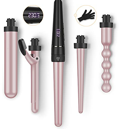 Lockenstab 5 in 1 LCD Keramikbeschichtung Multifunktions Einstellbare Temperatur Lockenwickler Set Austauschbare mit Welleneisen Kit Curling Wand für 09-32mm alle Lockenstyling