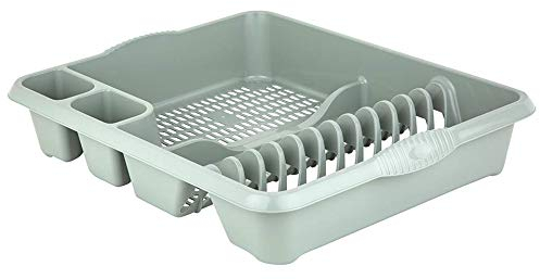 M1SS Plastic Large Dish Drainer Dishes, Plates, Cups, Cutlery Holder Rack Draining Board Drying Tray Racks (Silver Sage)