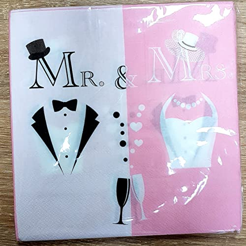 20 x Servietten Mr. & Mrs. schwarz/rosa 33x33 cm Geburtstag Hochzeit Jubiläum
