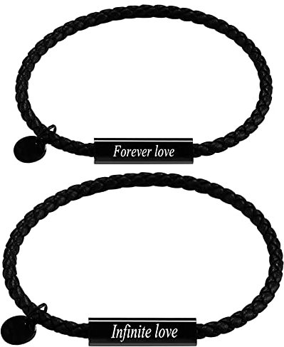 OIDEA Paar Armband Magnet aus Leder: Schwarz Damen Magnetarmband mit Gravur Forever Love Lederarmband Verstellbar Handgelenk Armreif Geschenk für Paare Pärchen Partner Freundin