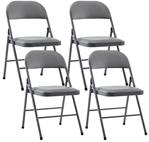 LeChamp Gepolsterte Klappstühle für den Innenbereich, Metallrahmen, langlebig, Bürostuhl, bequem, zusammenklappbar, Esszimmerstühle, Mehrzweck-Schreibtischstuhl, Gästestühle, Dunkelgrau, 4 Stück