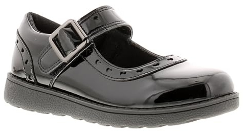 Princess Stardust Starry Girls School Shoes - Comfortable & Fashionable Younger Girls Black Shoes for School. Stylish Academic Footwear with Buckle Feature