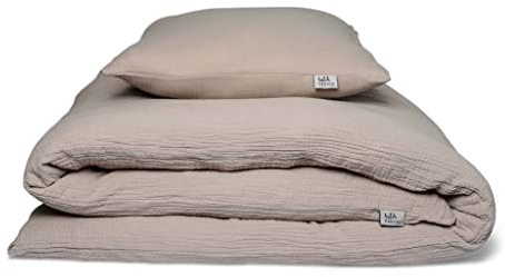 hutch&putch Premium Musselin-Bettwäsche - Bettwäsche Set - 100% Bio Baumwolle ​​- Deckenbezug & Kissenbezug - atmungsaktiv - 4 Jahreszeiten (Stein, 135x200 mit Kissen 80x80 cm)