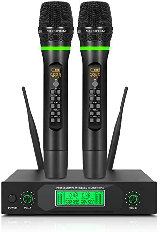 XTUGA J5 Système de Microphone sans Fil, Professional Rechargeable Micro sans Fil, UHF Ensemble de Microphones à Main sans Fil pour Karaoke, Scène, Portée de 290 Pieds, Balayage Automatique