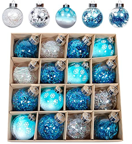 YUHINN Weihnachtsschmuck 16 stücke 8cm Transparent Weihnachten Schneekugel Weihnachtsbaum Hängen Anhänger for Wohnkultur Outdoor Drop Ornamente für Christbaum (Größe : 8cm, Color : Style 3)