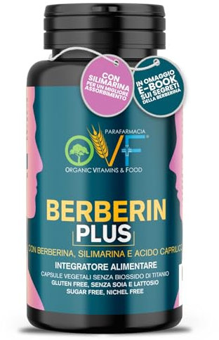 OVF Berberina 600mg | Altamente dosato | La Migliore Formula per Assorbimento con Silimarina da Cardo Mariano | Per il benessere dell'Apparato Cardiovascolare e la normale funzione Epatica | 60 cps