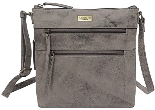 ASSOTS Crossbody Bags for Women – Real Leather Sling with Multiple Pockets and Adjustable Strap – Perfect for Daily Use and Gifting (10 X 10 X 1.5, Grey Distressed)
