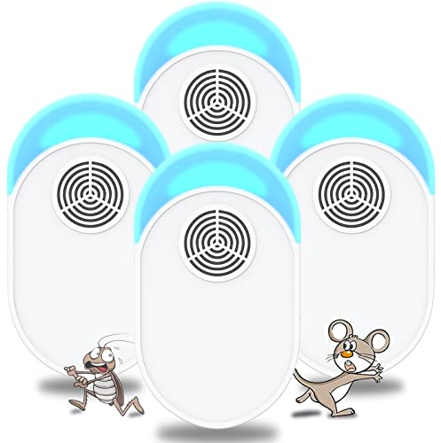 Anti Moustique Ultrason Prise, Ultrason Souris Mouche 4 Paquets, Appareil Repulsif Souris Efficace pour Repousser Les Rats, Les araignées, Les moustiques, Les Souris, Les cafards Bla