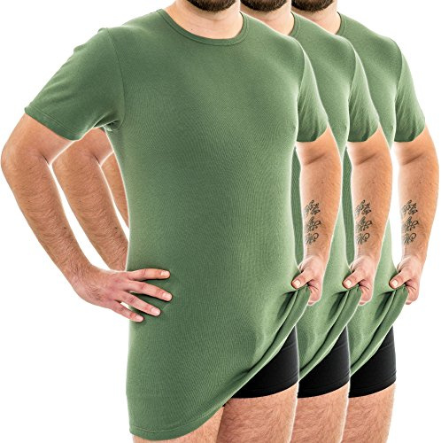 HERMKO 3847 3er Pack Herren extralanges Kurzarm Shirt (+10cm) aus 100% Bio-Baumwolle