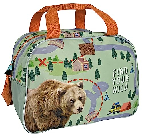 PERLETTI Kinder Sporttasche 3 4 5 6 Jahre mit Bär Kaninchen - Eco Kindergarten Umhängetasche Schwimmtasche für Kleine Jungen Mädchen - Ökologische Reisetasche Kleinkind - 28x41x21 cm (Bär)