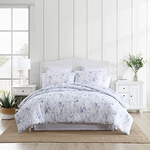 Laura Ashley - Twin Tröster-Set, Wendebettwäsche aus Baumwolle mit passendem Kissenbezug, mittelschwer für den ganzjährigen Gebrauch, Öko-Tex Zertifiziert, Schlafsaal Essentials (Belinda Blue)