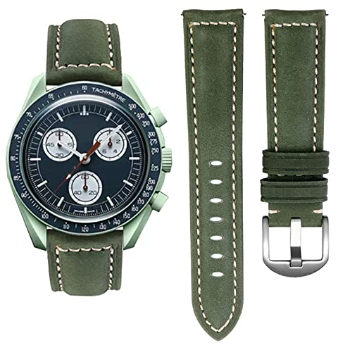 Stanchev Leder Armband für Moonswatch Swatch - Verstellbares Weiches Ersatzband, Uhrenarmband für Omega X Swatch Zubehör (Grün)