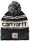 Carhartt Herren Strickmütze mit Bommel und Logo, Schwarz/Winterweiß meliert, Einheitsgröße