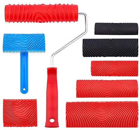 Qezodsx Gummi-Holzmaserung-Malwerkzeug, mit, Wandtextur, Kunstmalwerkzeug, Musterrolle zum Malen Von Wanddekorationen