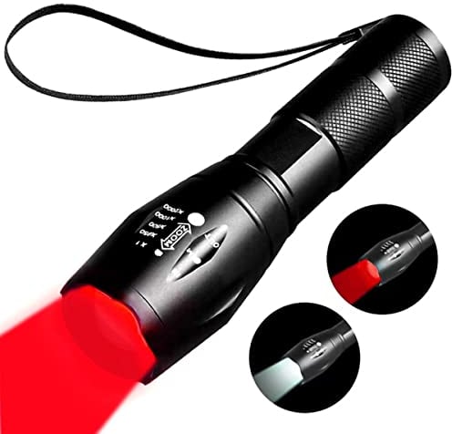YZYOE Wiederaufladbare rote Licht Taschenlampe, taktische Taschenlampen,2 in 1 weiße Lichter und LED rote Jagd Licht, 2 Modi, Coon Hunting Lights, Detektor, Nachtbeobachtung, Astronomie, Luftfahrt.