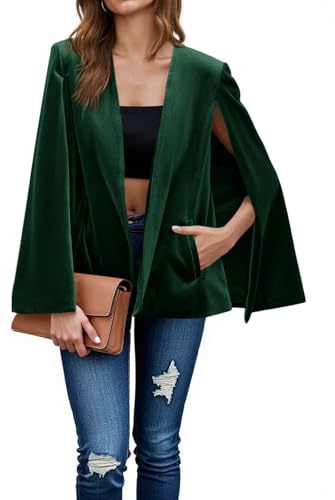 Cicy Bell Women's Velvet Cape Blazer Jacket | Business Casual Coat,Shawl Collar,Padded Shoulders,Elegant Formal,Party Outfit,Collarless,Classic Fit,Lightweight,Fall Winter