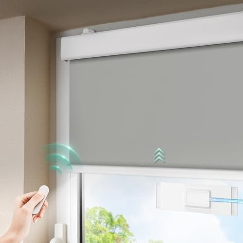 DENFOON Solar Electric Roller Blinds Thermal Blind with Remote Control Blackout Roller Blind With/with Drilling Easyfix Klemmfix Rechargeable Battery Tube Motor Smart Roller Blind Anthracite