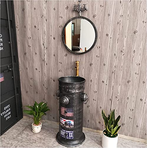 Art Badezimmer-Waschbecken mit komplettem Sockel, Badezimmer-Waschtisch, bodenstehend unter dem Waschbecken, Badezimmerschrank mit Wasserhahn und Abfluss (Silber mit Spiegel)