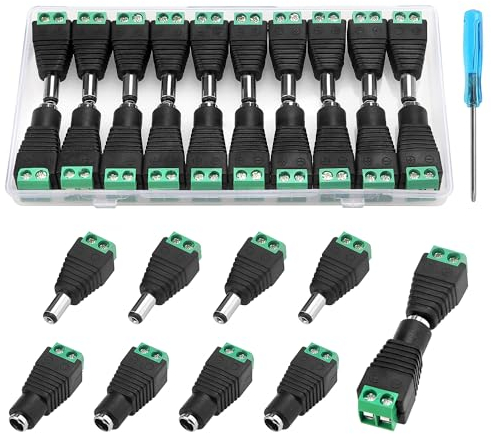 YIXISI 10 Pares 5.5 X 2.1mm DC Conector Enchufe, 12V DC Power Jack Conector Adaptado, Conector Terminal de Tornillo DC, para Cámara CCTV, Cable de luz de Tira LED