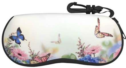 SATUSA Brillenetui mit Schmetterlings- und Gänseblümchen-Aufdruck, weicher Sonnenbrillenbeutel, tragbarer Reise-Brillenetui mit Clip für Mädchen und Damen und Herren, Schwarz , One size
