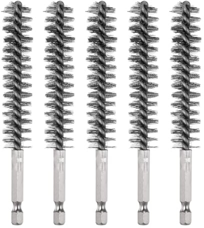 QUARKZMAN 5 Stück Drahtbürste Bohrmaschine 15mm, Edelstahl Heizungsbürste mit Sechskantgriff 6,35mm, Bohrerreinigungsbürste Länge 115mm für Polieren, Schleifen, Schweißnahtreinigung, Schwarz