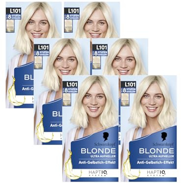 Schwarzkopf Blonde Aufheller L101 Silberblond (6x 165 ml), Haarfärbemittel für Öl-aktiviertes Haare Aufhellen mit HaptIQ System, für bis zu 8 Stufen ohne Gelbstich