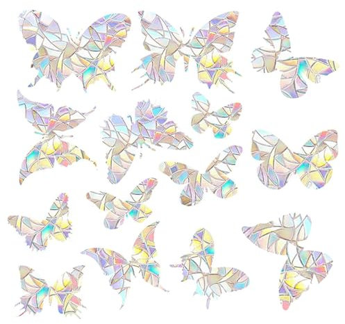 HUTRADE Pack of 28 Rainbow Suncatcher Stickers for Windows - High-Quality Prism Window Stickers, Bird Protection, Butterfly Shaped, Perfect for Home, Office