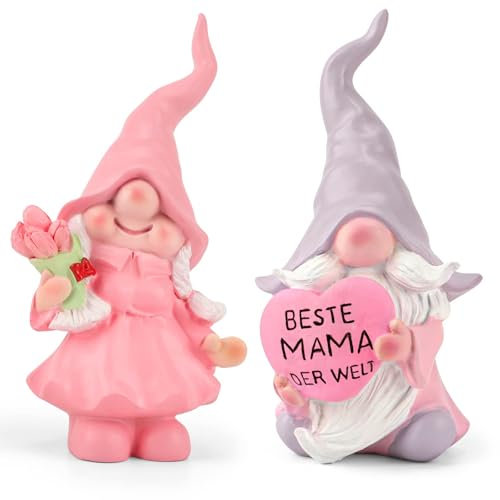 Johiux 2 Stück Weihnachten Muttertag Wichtel Figuren Geschenk für Mama, Tochter, Niedliche Gnom Home Decor Geburtstagsgeschenk Beste Mama Der Welt (A)