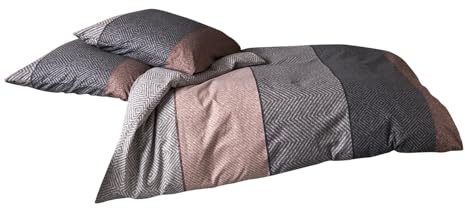 Traumschlaf kuschelig weiche Flanell Bettwäsche mit Karomotiv aus 100% Baumwolle mit Reißverschluss 160x210 cm + 65x100 cm