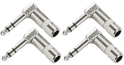 Greluma 4 pcs enchufes de audio en ángulo recto de 6,35mm,enchufe TRS 1/4 de 90 grados,tipo soldadura de macho de 1/4 conector jack estéreo para mezclador DJ altavoz guitarra micrófono cables