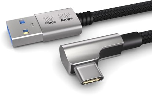 PAXO Câble USB A vers USB C de 0,5 m, 10 Gbit/s, connecteur coudé à 90°, 3A, USB 3.2 Gen2, câble de charge et de données USB type C, noir