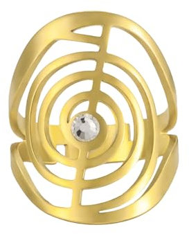 Dreamtimes Cho Ku Rei Reiki Ring Schutz Heilung Symbol Yoga Ringe für Frauen Sacred Geometry Edelstahl Energie Yoga Power Ring Sacred Geometry Amulett (Gold)