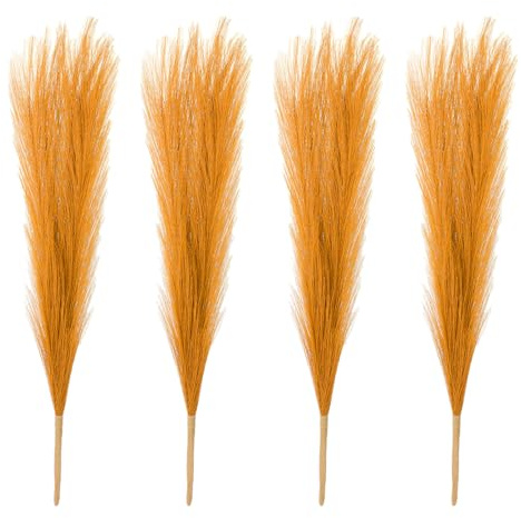PATIKIL 17 Inch Faux Pampas Grass, 4 Pcs Boho Decor for Home Decoration Artificial Tall Fluffy Stems for Wedding Flower Party Vase Arrangement Centerpieces, Golden