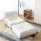 Drehstuhl aus Stoff, drehbar, Liegestuhl, manuelles Relax-Sofa für Wohnzimmer, Einzelbett, modernes Heimkino-Sitz, Beige, mit Fußhocker
