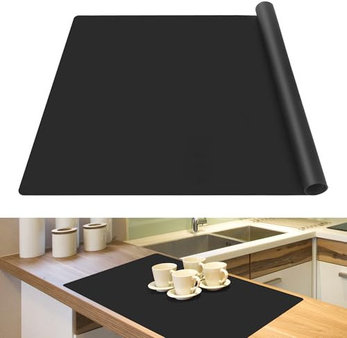 SOSMAR Large Silicone Mats for Worktops 60x40cm, Kitchen Worktop Protector, Silicone Sheet for Resin, Heat Resistant, Non-Slip, Waterproof, Craft Painting Mat, Black