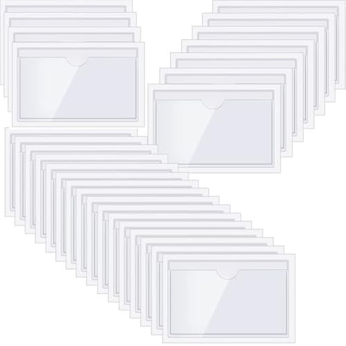 36 porte-étiquettes autocollants par paquet, 6 x 10 cm, fenêtre d'étiquetage, porte-cartes de visite autocollant, adhésif, transparent, imperméable Convient pour la maison, le bureau et l'école
